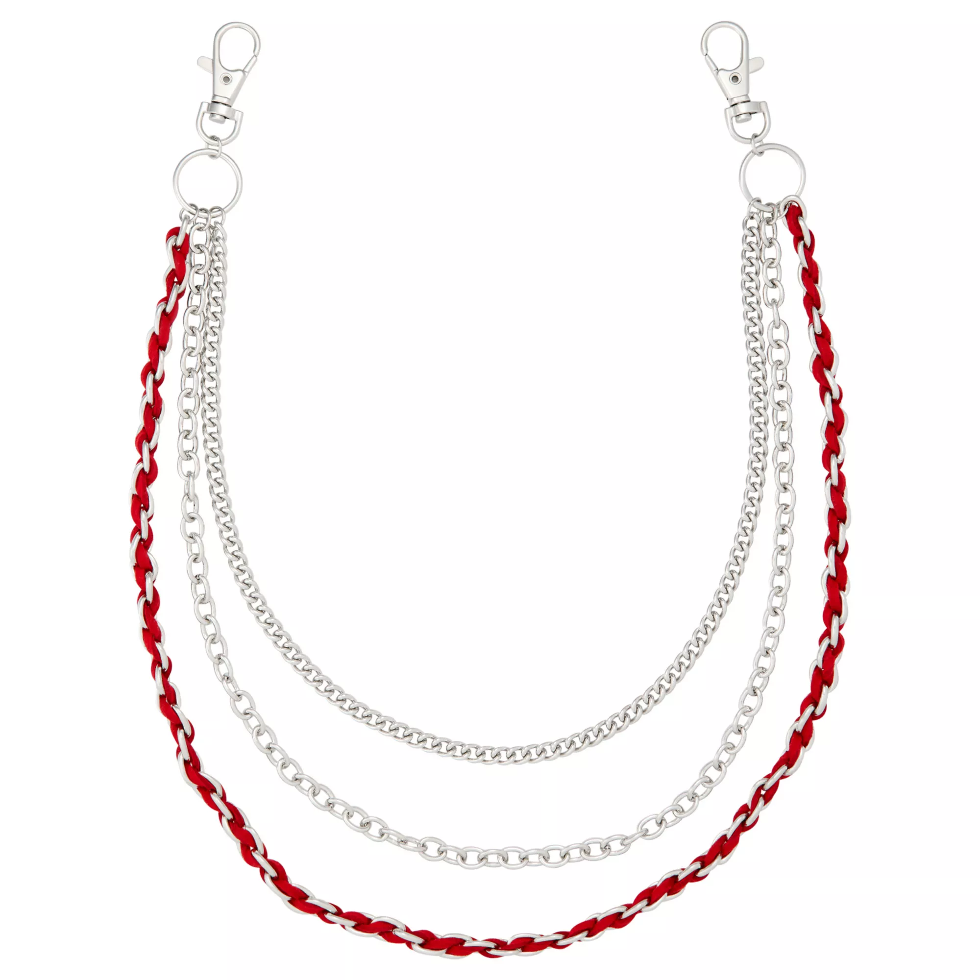 Red and Silver-Tone 3-Row Braided Rope Wallet Chain