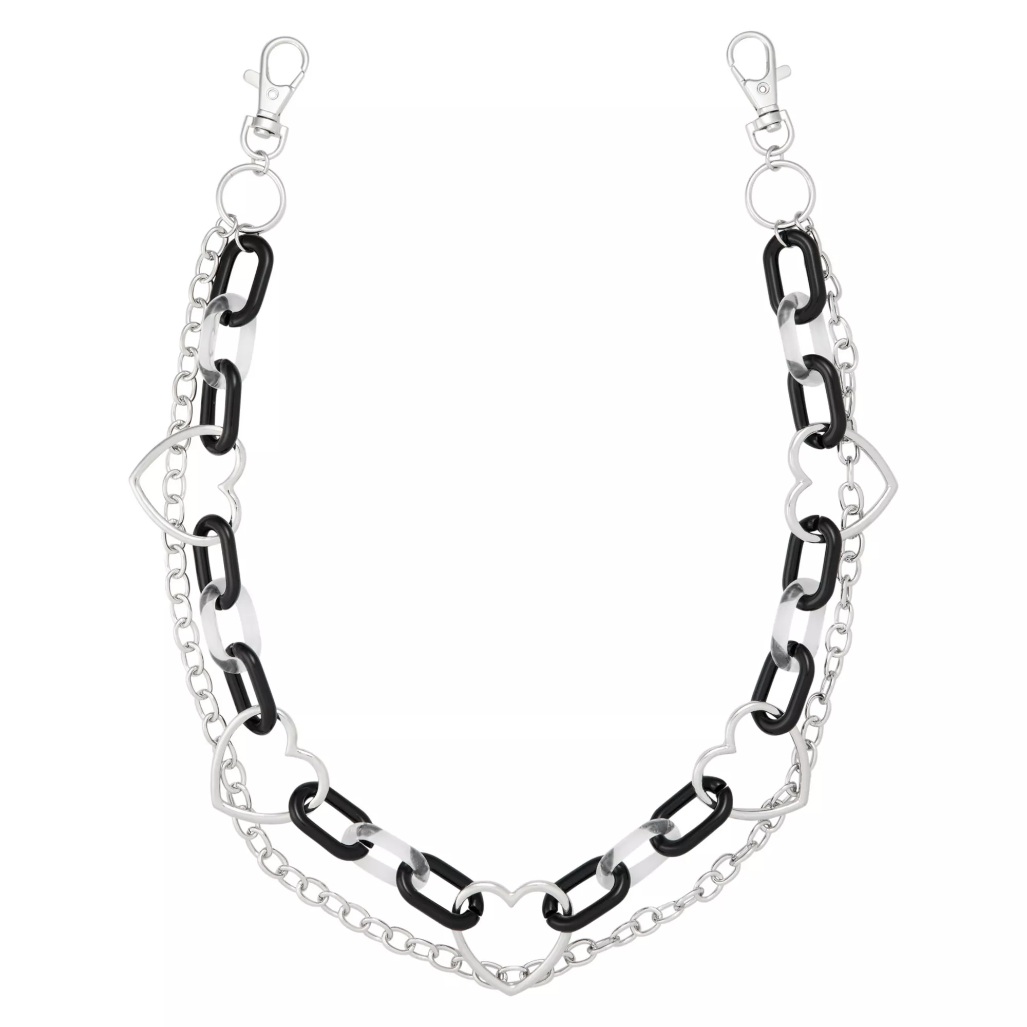Black and Silver-Tone Heart O-Ring 2-Row Wallet Chain