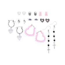 Multi-Pack Pink Heart Cross Bear Earrings - 9 Pair at Spencer's