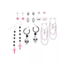 Multi-Pack Pink Skull Cross Earrings - 9 Pair at Spencer's