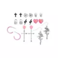 Multi-Pack Gothic Cross & Rose Earrings - 9 Pair at Spencer's