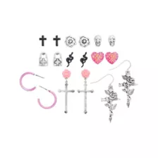 Multi-Pack Gothic Cross & Rose Earrings - 9 Pair at Spencer's