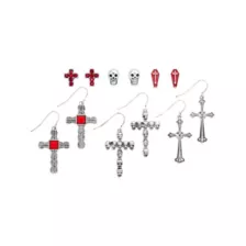 Multi-Pack Red Skull Cross Coffin Earrings - 6 Pair at Spencer's