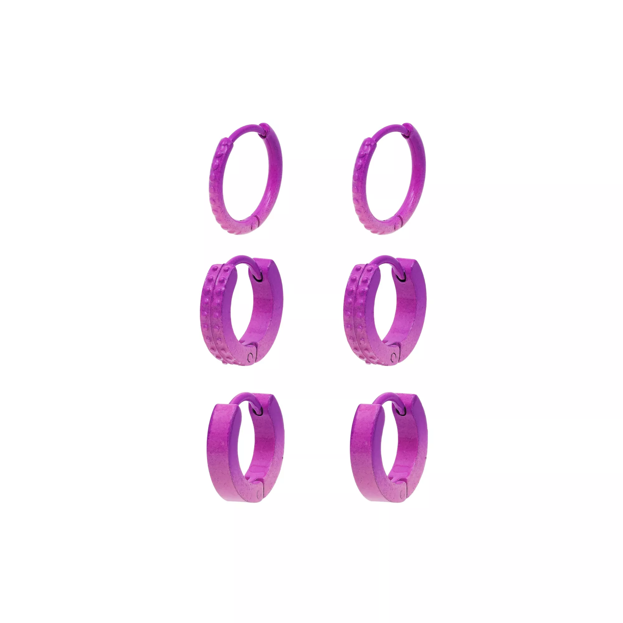 Multi-Pack Pink and Purple Ombre Huggie Hoop Earrings 3 Pair - 18 Gauge