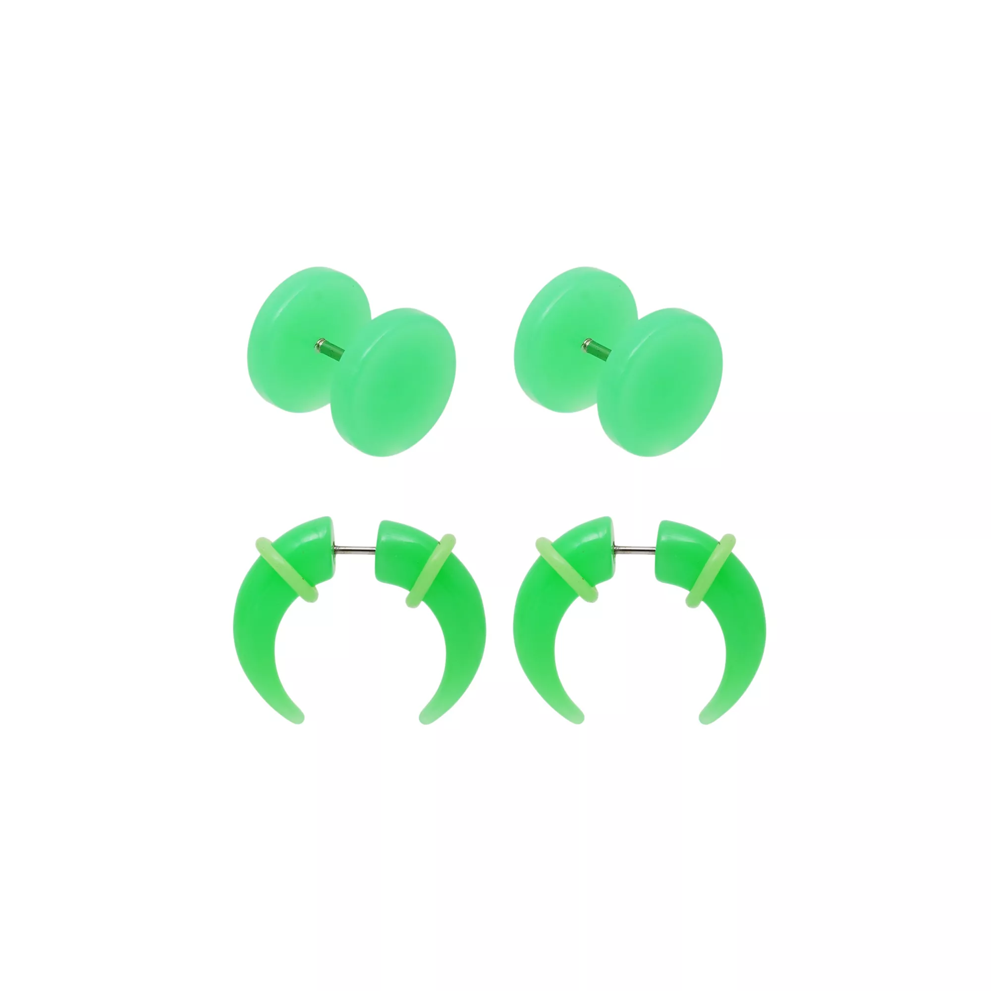 Green Glow-Effect Faux Plugs and Tapers Earrings 2 Pair - 18 Gauge