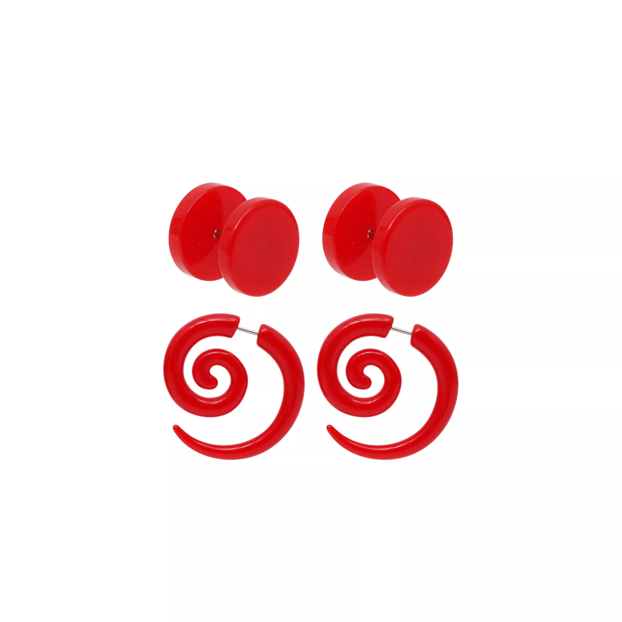 Red Faux Plugs and Spiral Faux Tapers 2 Pair - 18 Gauge