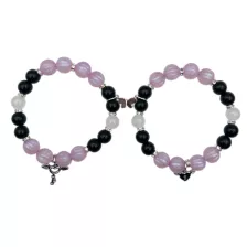 Black and Purple Heart Lock and Key Magnetic Long Distance Bracelets - 2 Pack at Spencer's