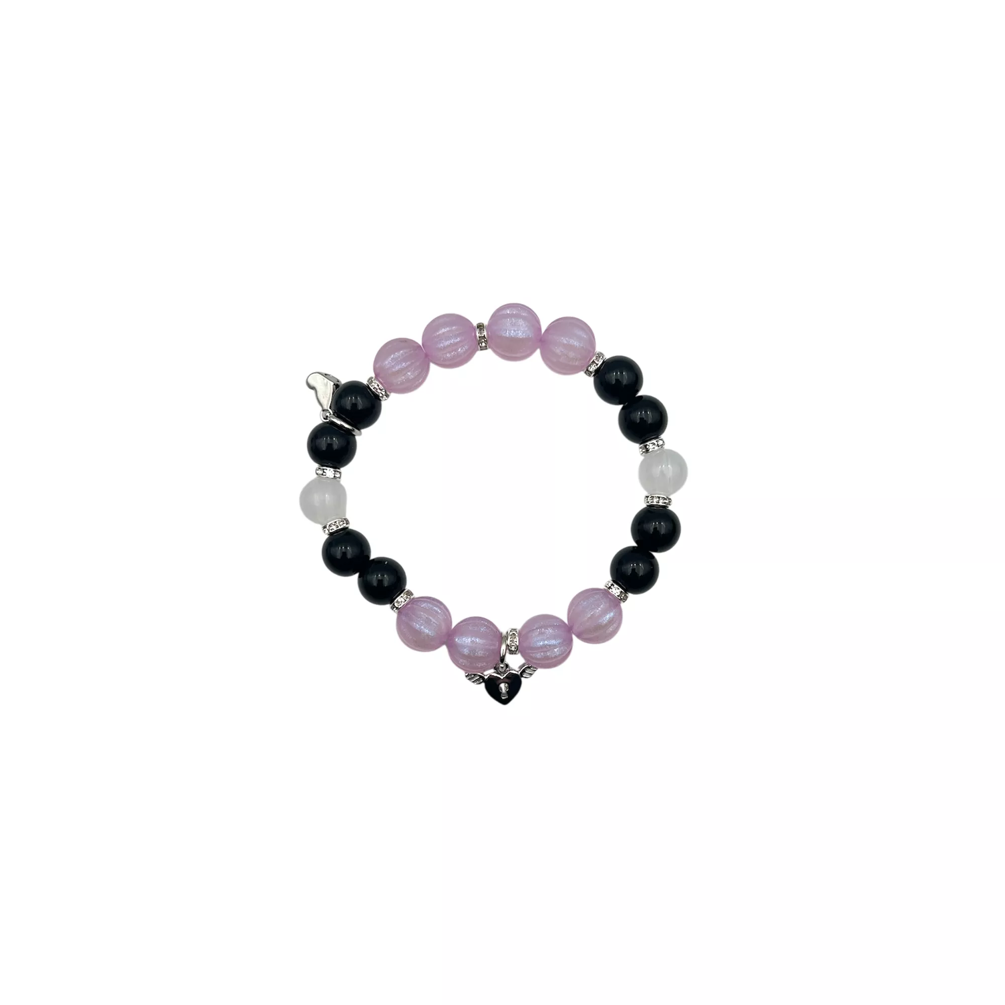 Black and Purple Heart Lock and Key Magnetic Long Distance Bracelets - 2 Pack