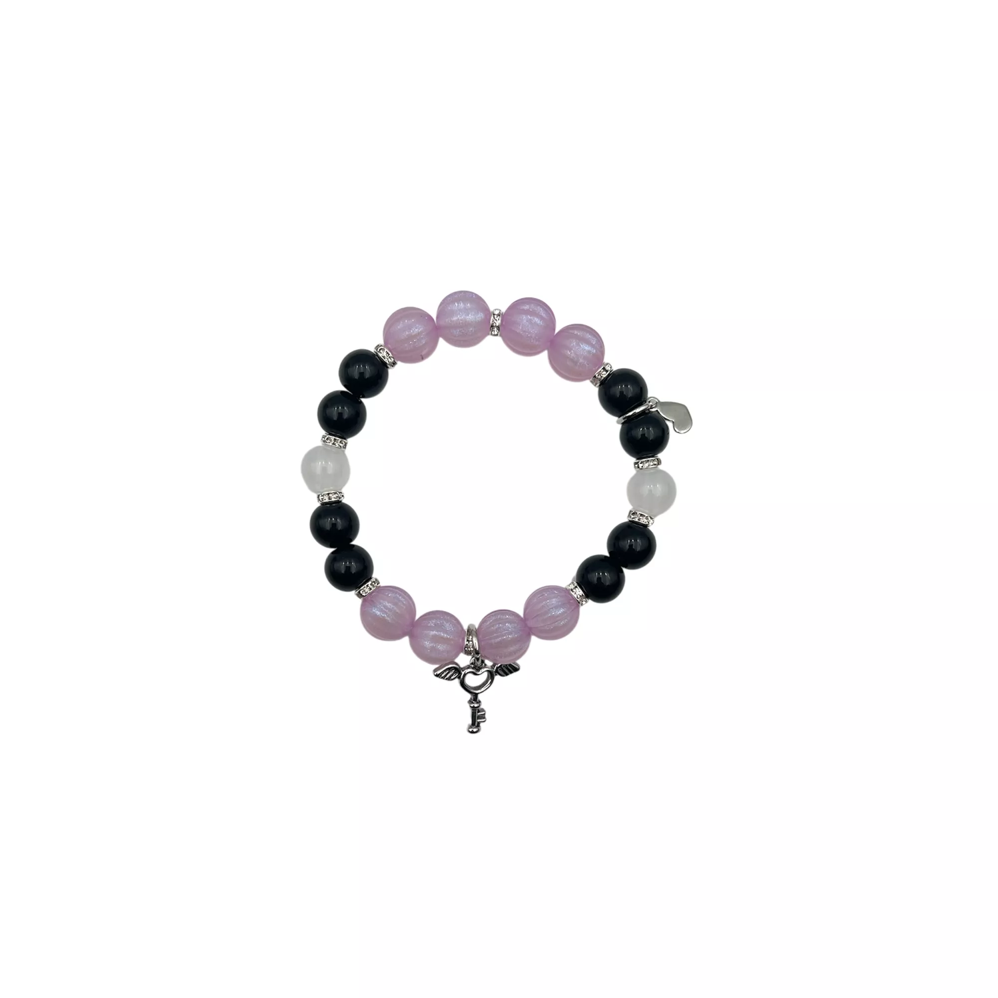 Black and Purple Heart Lock and Key Magnetic Long Distance Bracelets - 2 Pack