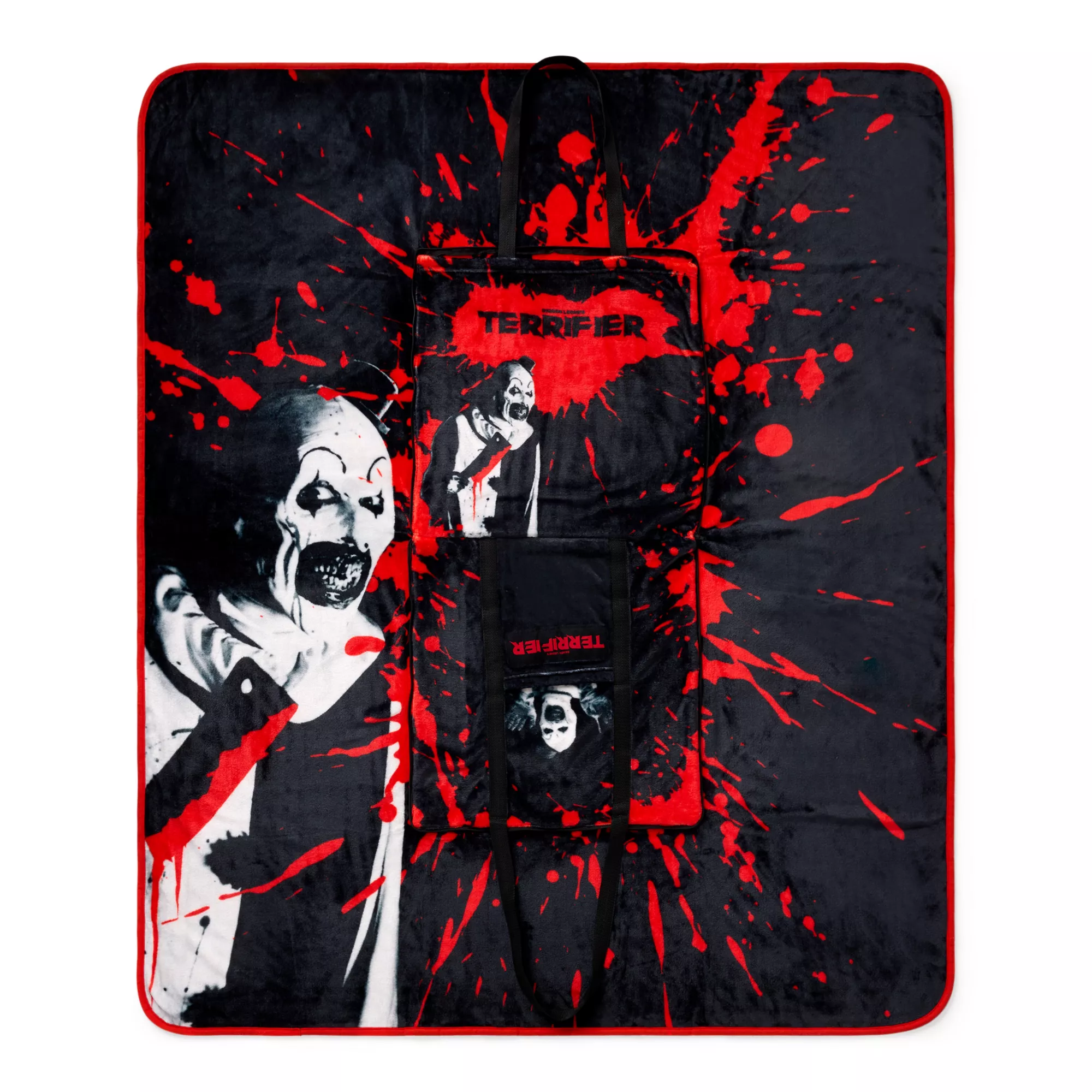 Terrifier Blood Splatter Fleece Blanket and Plush Tote at Spencer's