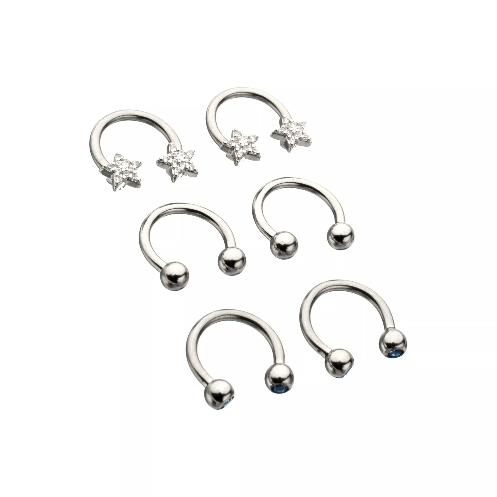 Multi-Pack CZ Star Basic Horseshoe Rings 3 Pair - 14 Gauge