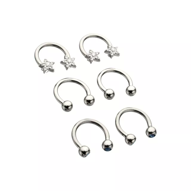 Multi-Pack CZ Star Basic Horseshoe Rings 3 Pair - 14 Gauge at Spencer's