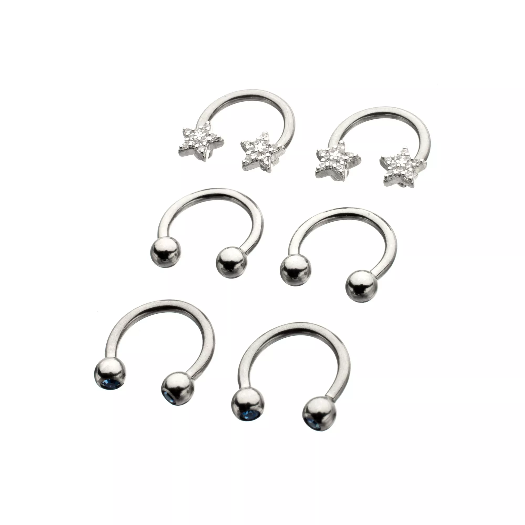 Multi-Pack CZ Star Basic Horseshoe Rings 3 Pair - 14 Gauge