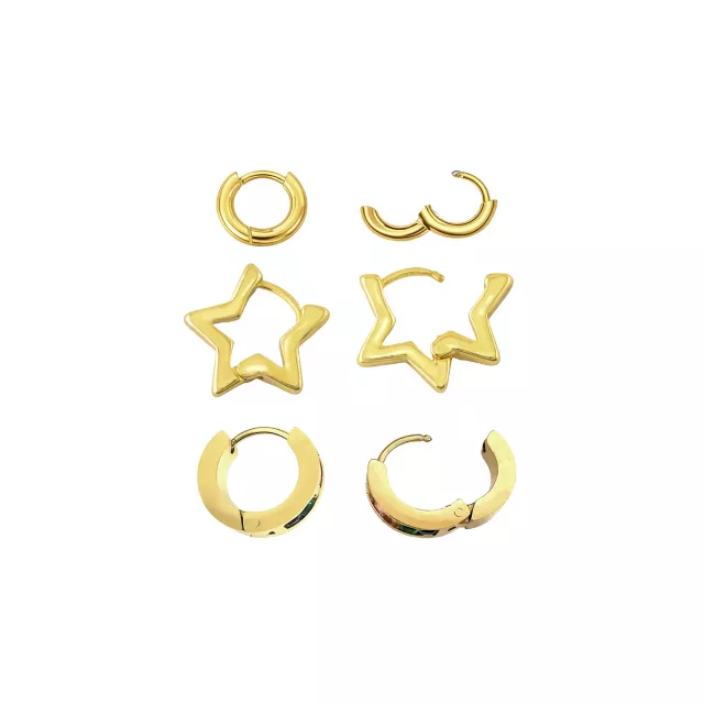 Multi-Pack Rainbow CZ Star Gold-Tone Huggie Hoop Earrings 3 Pair - 18 Gauge at Spencer's
