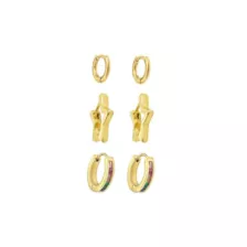 Multi-Pack Rainbow CZ Star Gold-Tone Huggie Hoop Earrings 3 Pair - 18 Gauge at Spencer's
