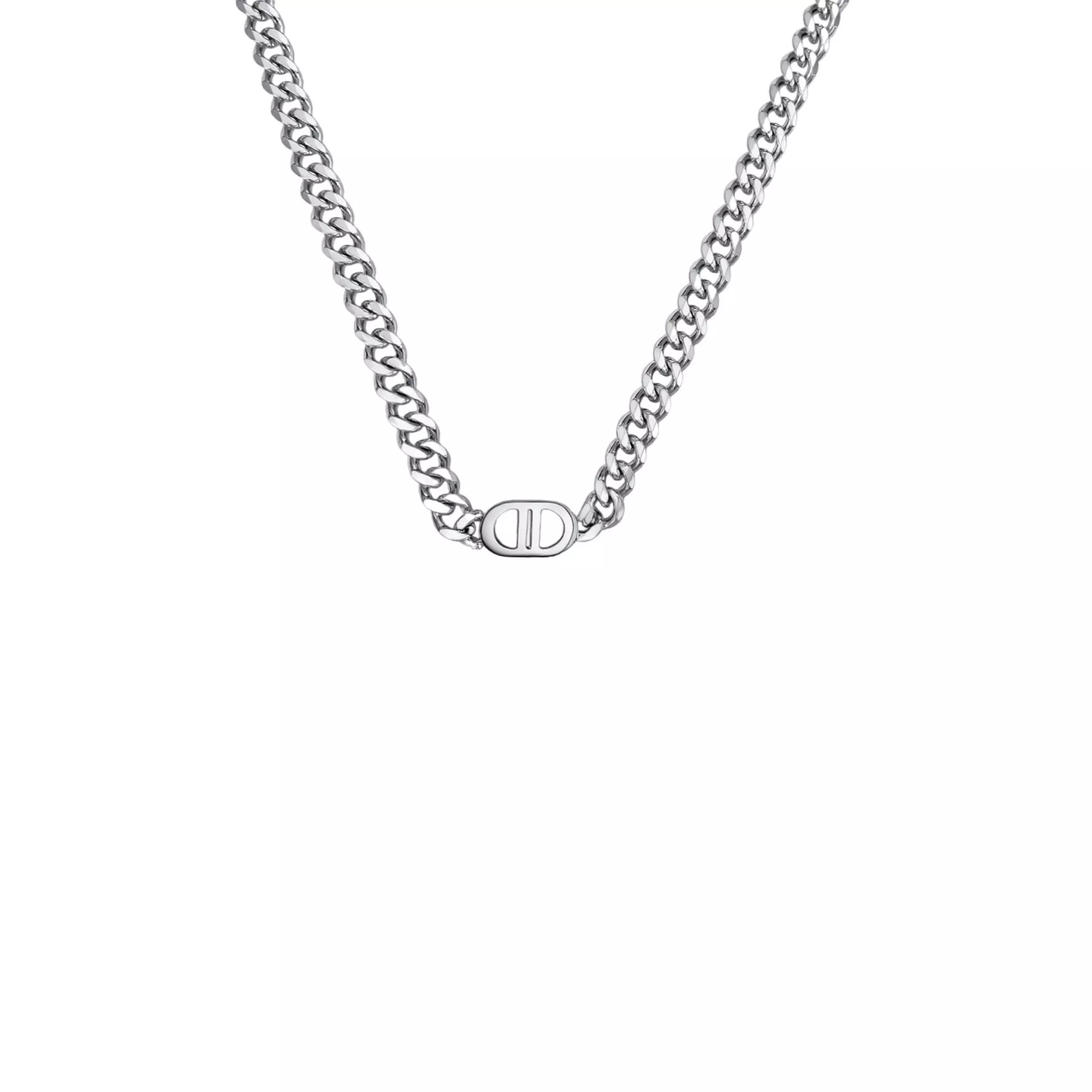 Silver-Tone Curved Link Bottle Cap Chain Necklace