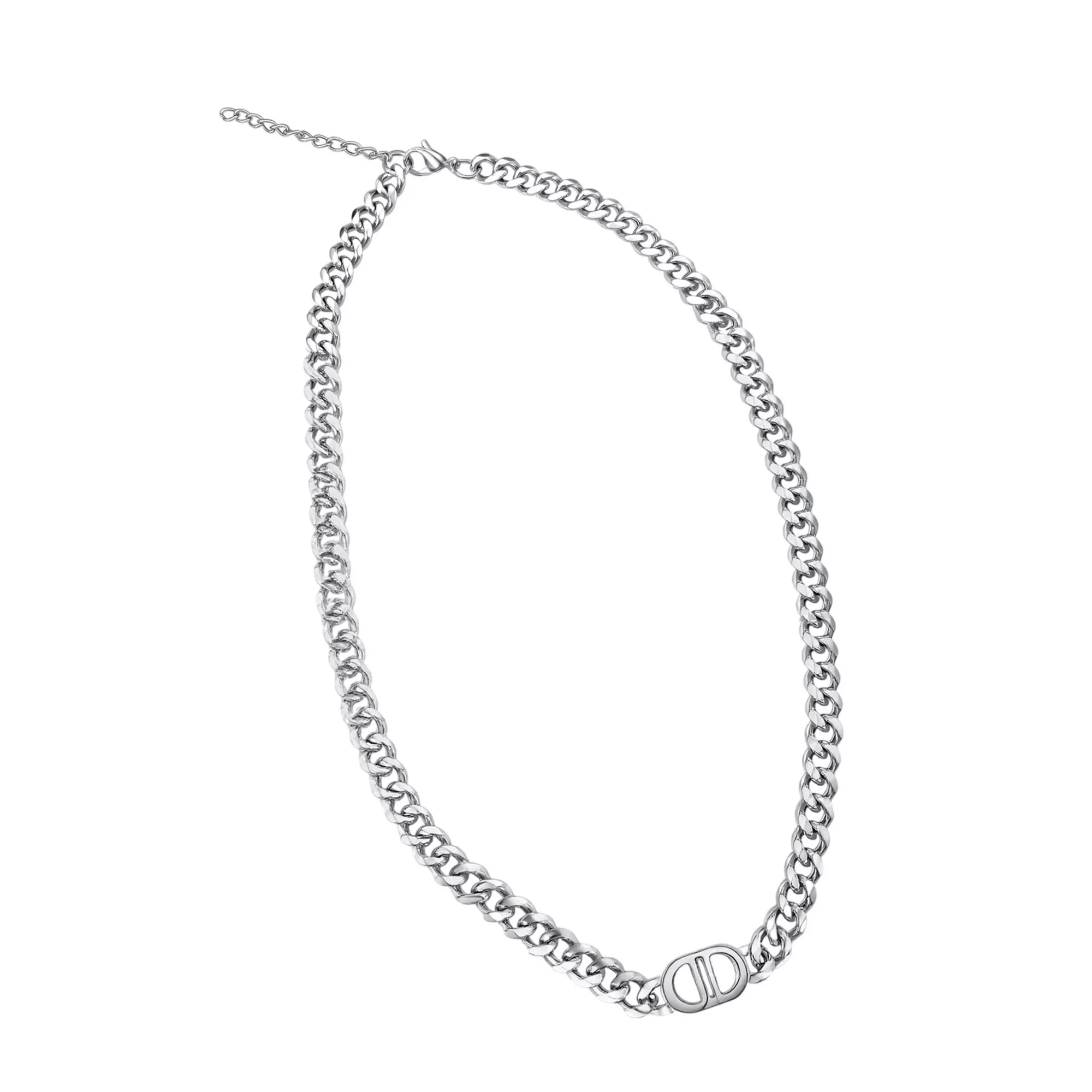 Silver-Tone Curved Link Bottle Cap Chain Necklace