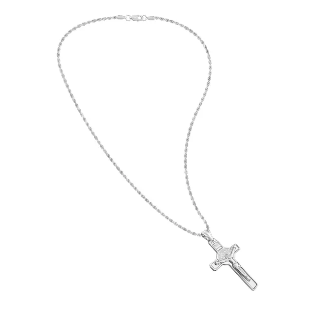 Silver-Tone Cross Pendant Rope Chain Necklace at Spencer's