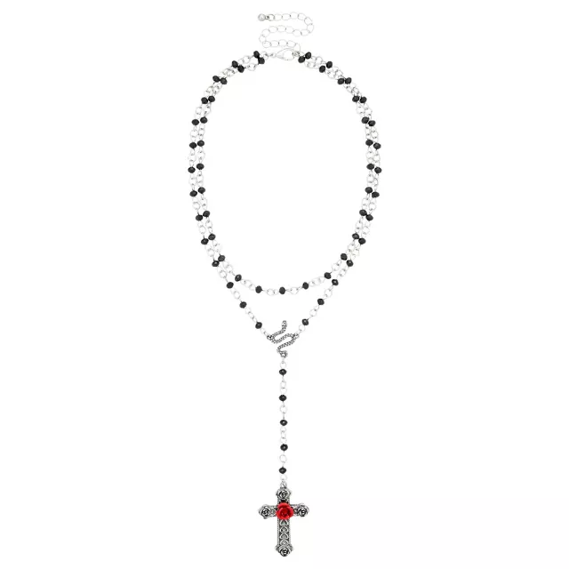 Black Snake Rosary Cross Layered Necklace Set at Spencer's