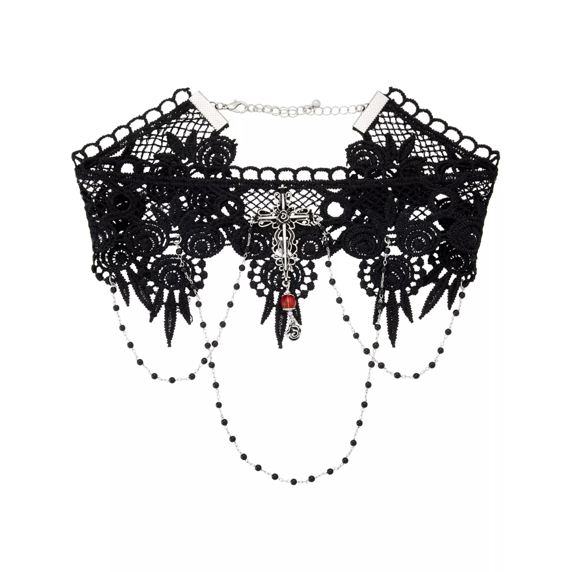Cross Bat Rosary Choker Necklace
