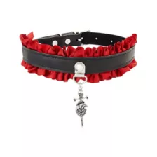 Red Ruffle Sacred Heart Choker Necklace at Spencer's