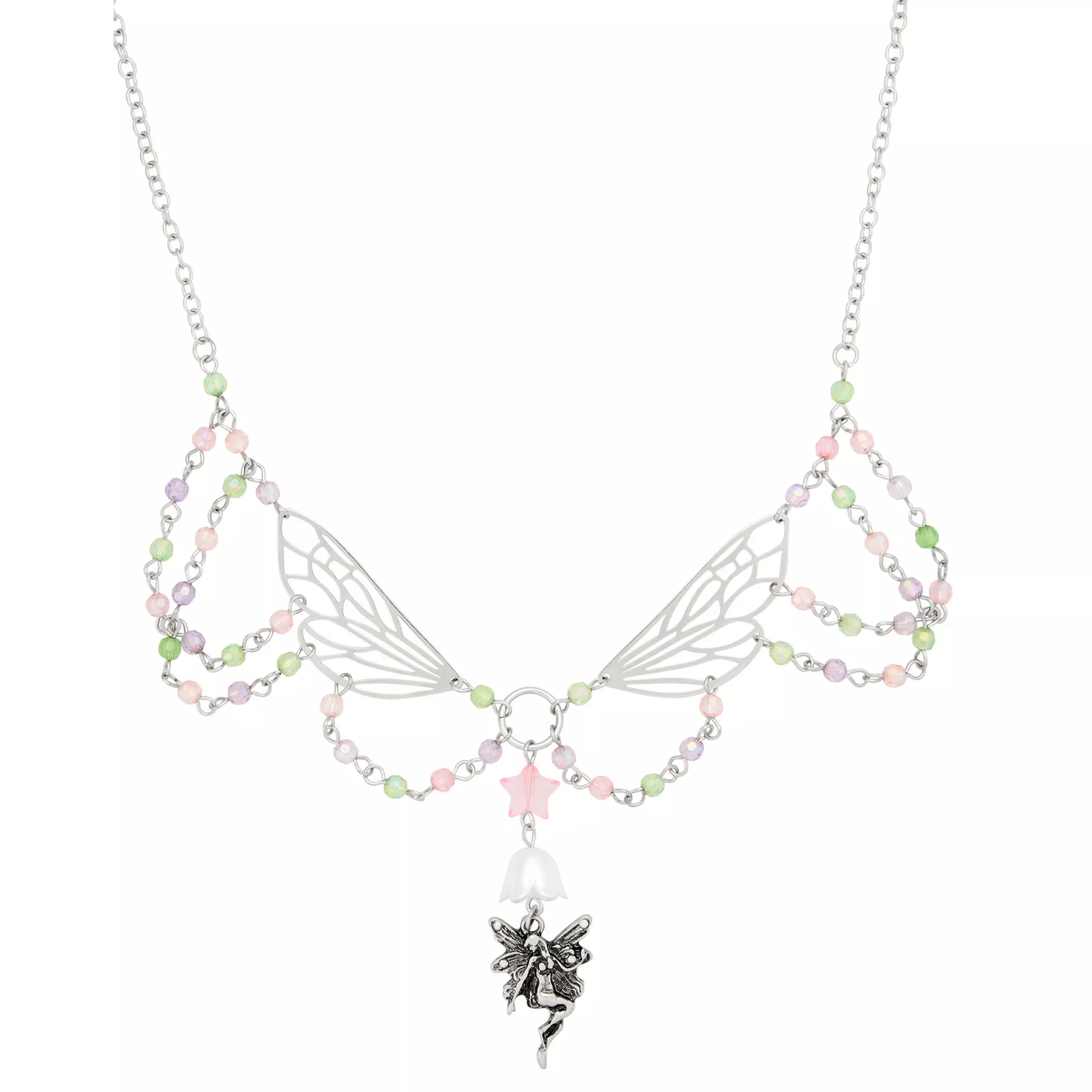Pink Beaded Butterfly Fairy Chain Necklace at Spencer's