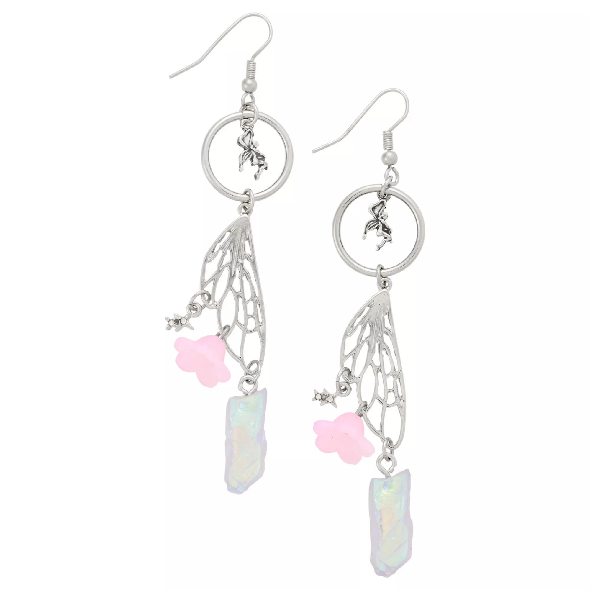 Fairy Wing and Flower Dangle Earrings