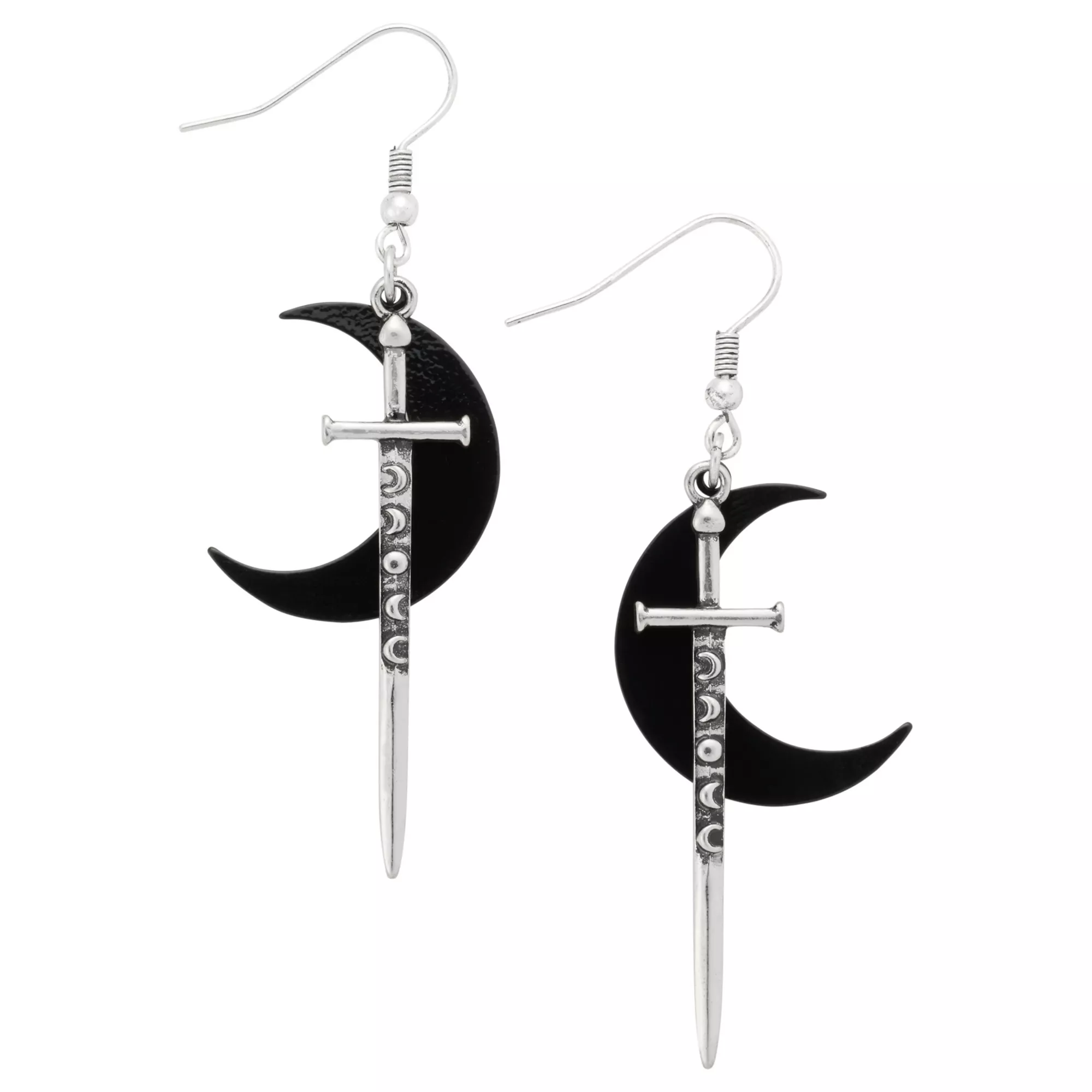 Moon Phase Sword Dangle Earrings