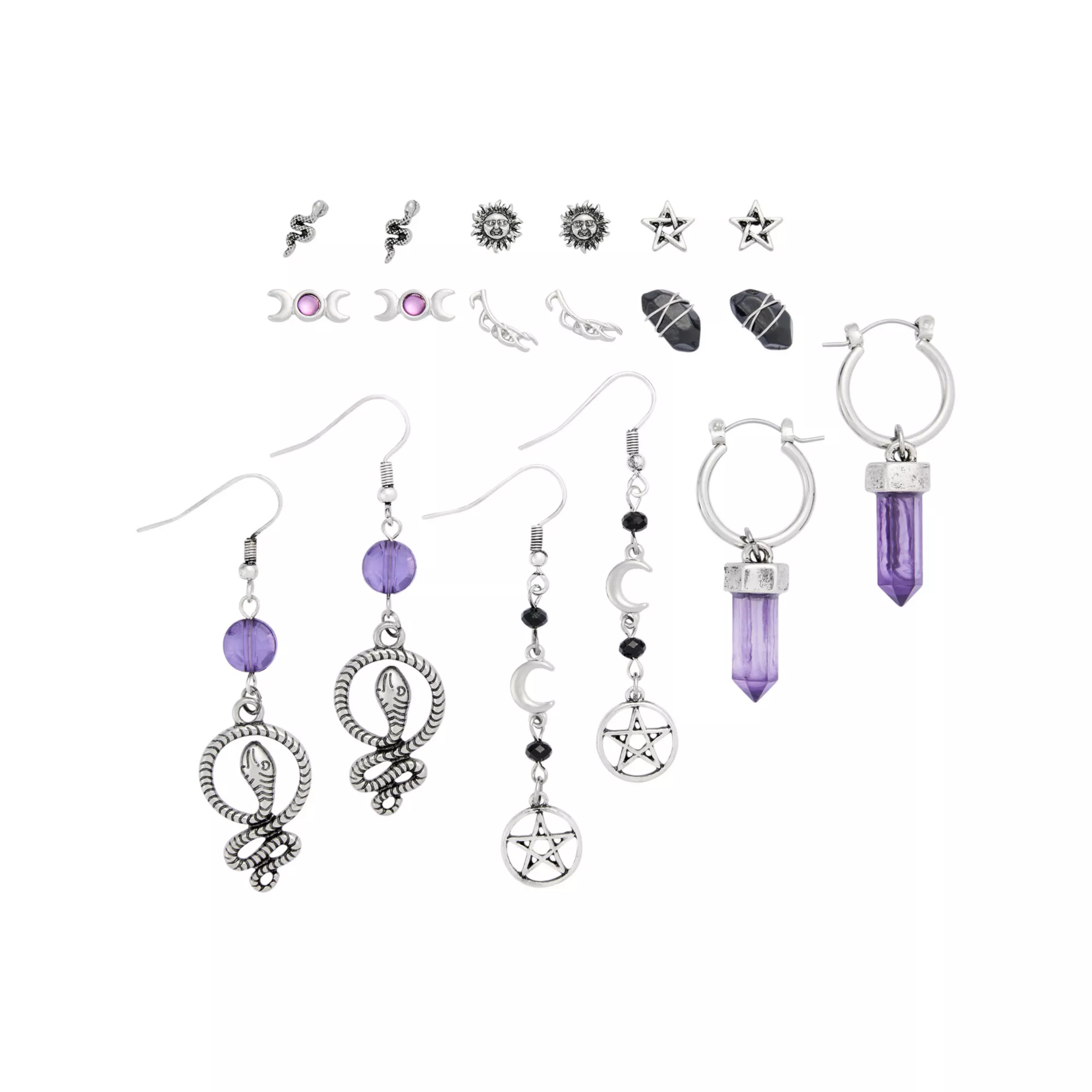 Multi-Pack Lunar Witch Silver-Tone Earrings - 9 Pack