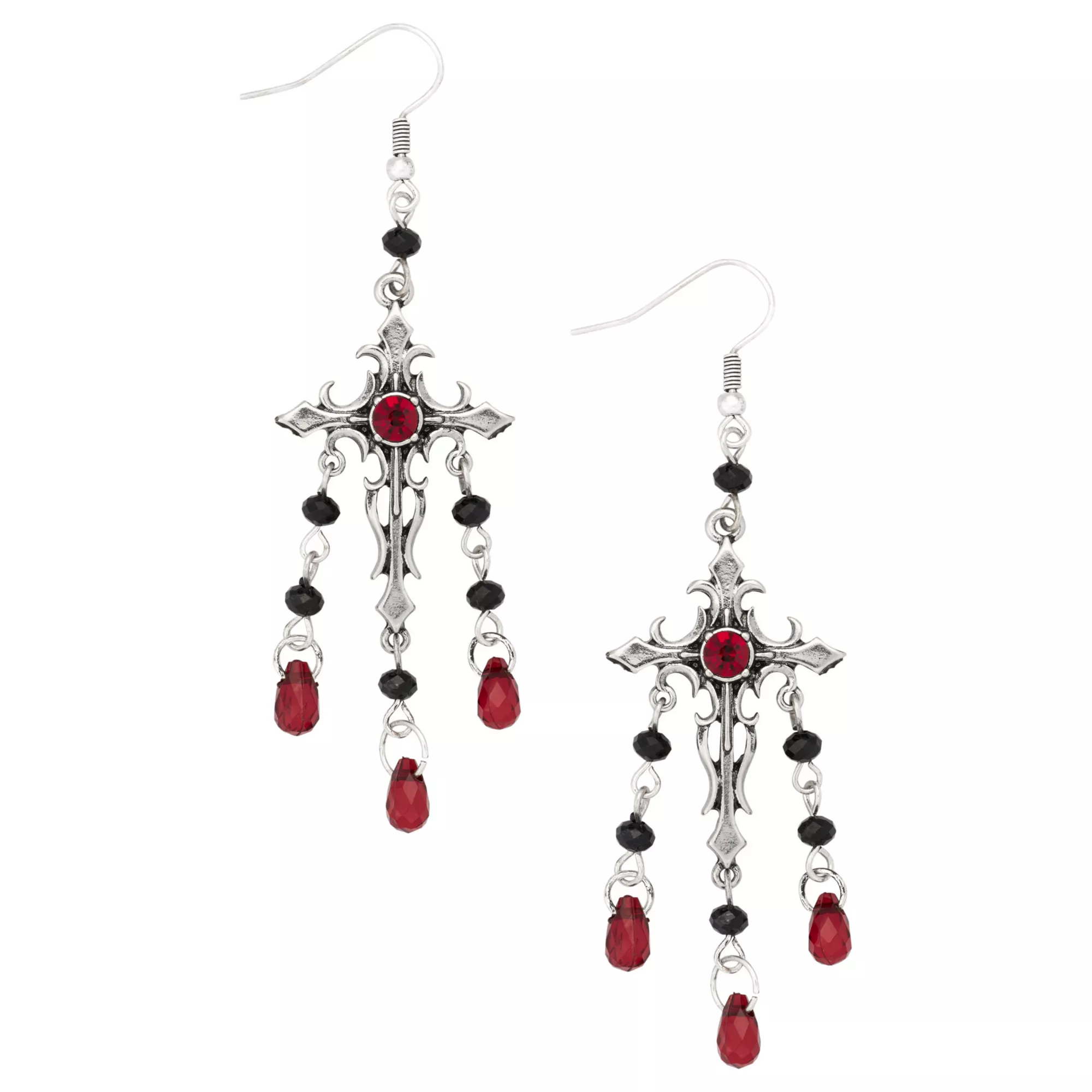 Ornate Gothic Cross Drip Dangle Earrings