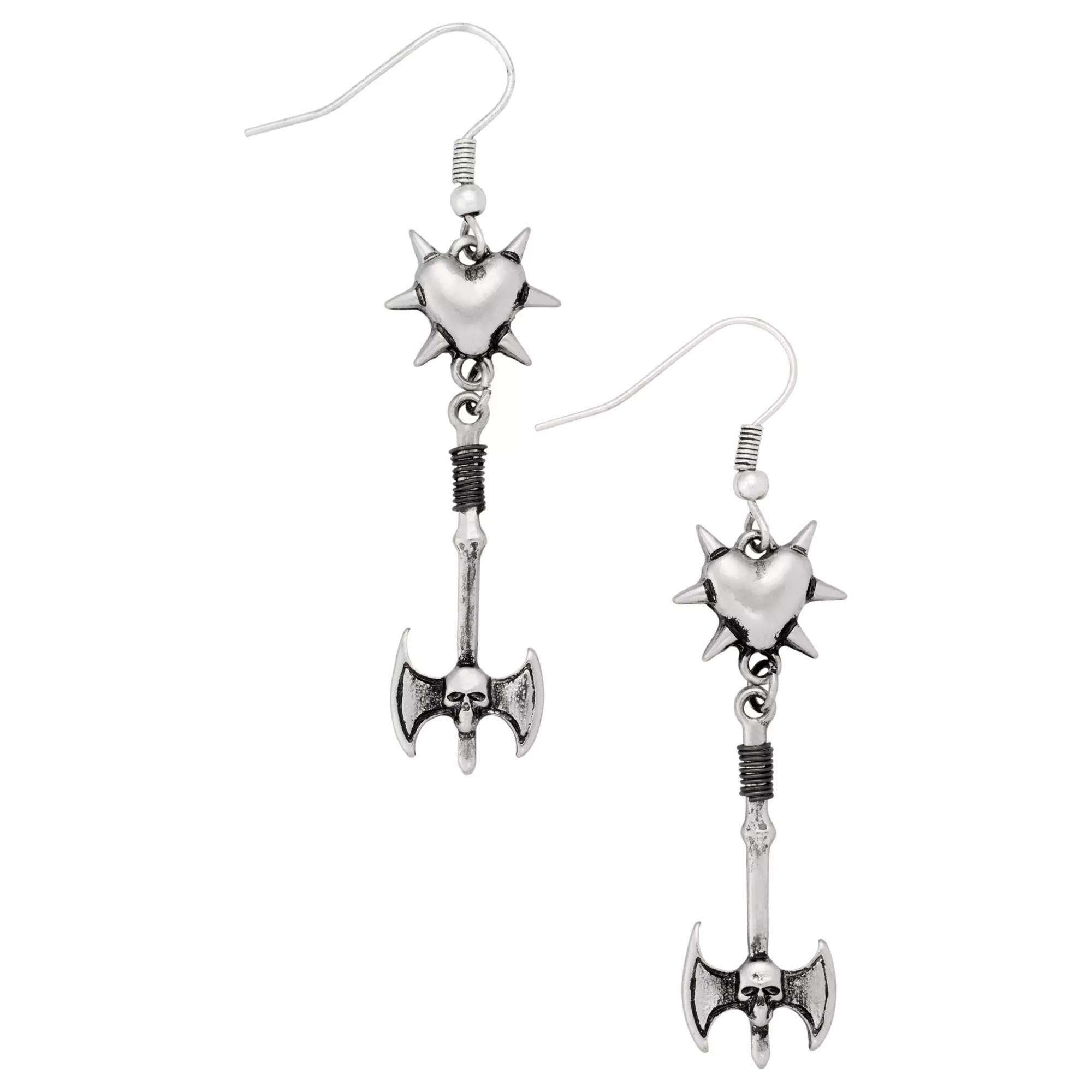 Spiked Heart Axe Dangle Earrings