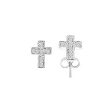CZ Pavé Cross Silver-Tone Stud Earrings - 20 Gauge at Spencer's