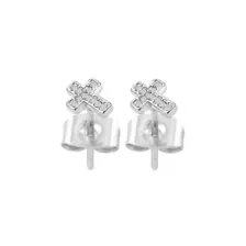 CZ Pavé Cross Silver-Tone Stud Earrings - 20 Gauge at Spencer's