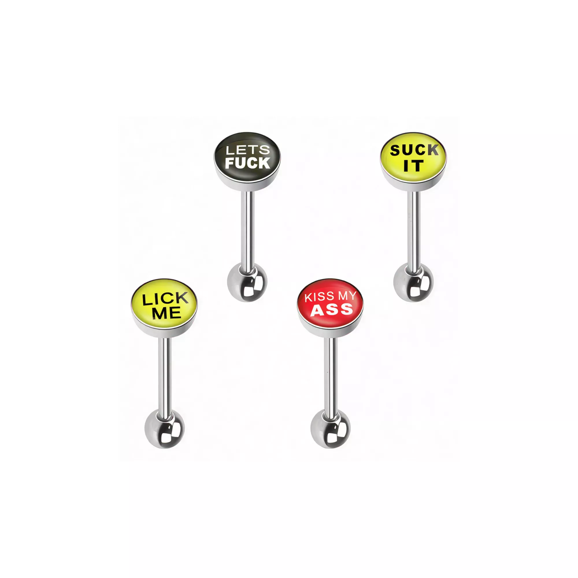 Graphic Phrases Tongue Rings 4 Pack - 14 Gauge