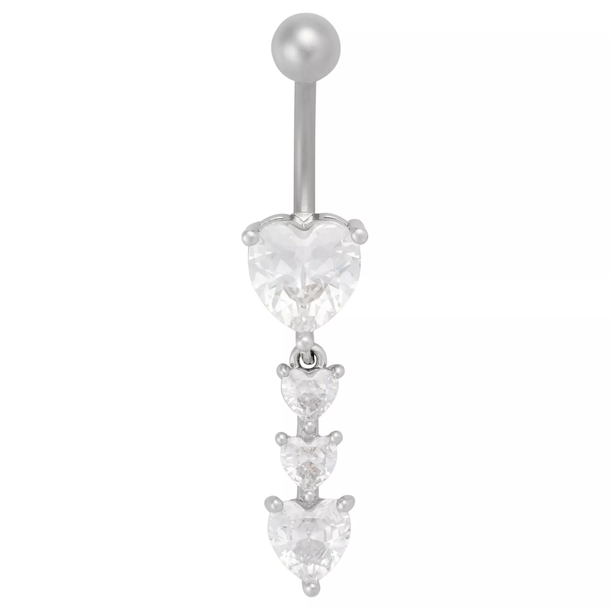 CZ Silver-Tone Titanium Hearts Dangle Belly Ring - 14 Gauge at Spencer's