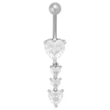 CZ Silver-Tone Titanium Hearts Dangle Belly Ring - 14 Gauge at Spencer's