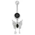 CZ Silver-Tone Black Gem Titanium Dangle Belly Ring - 14 Gauge at Spencer's