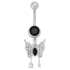 CZ Silver-Tone Black Gem Titanium Dangle Belly Ring - 14 Gauge at Spencer's