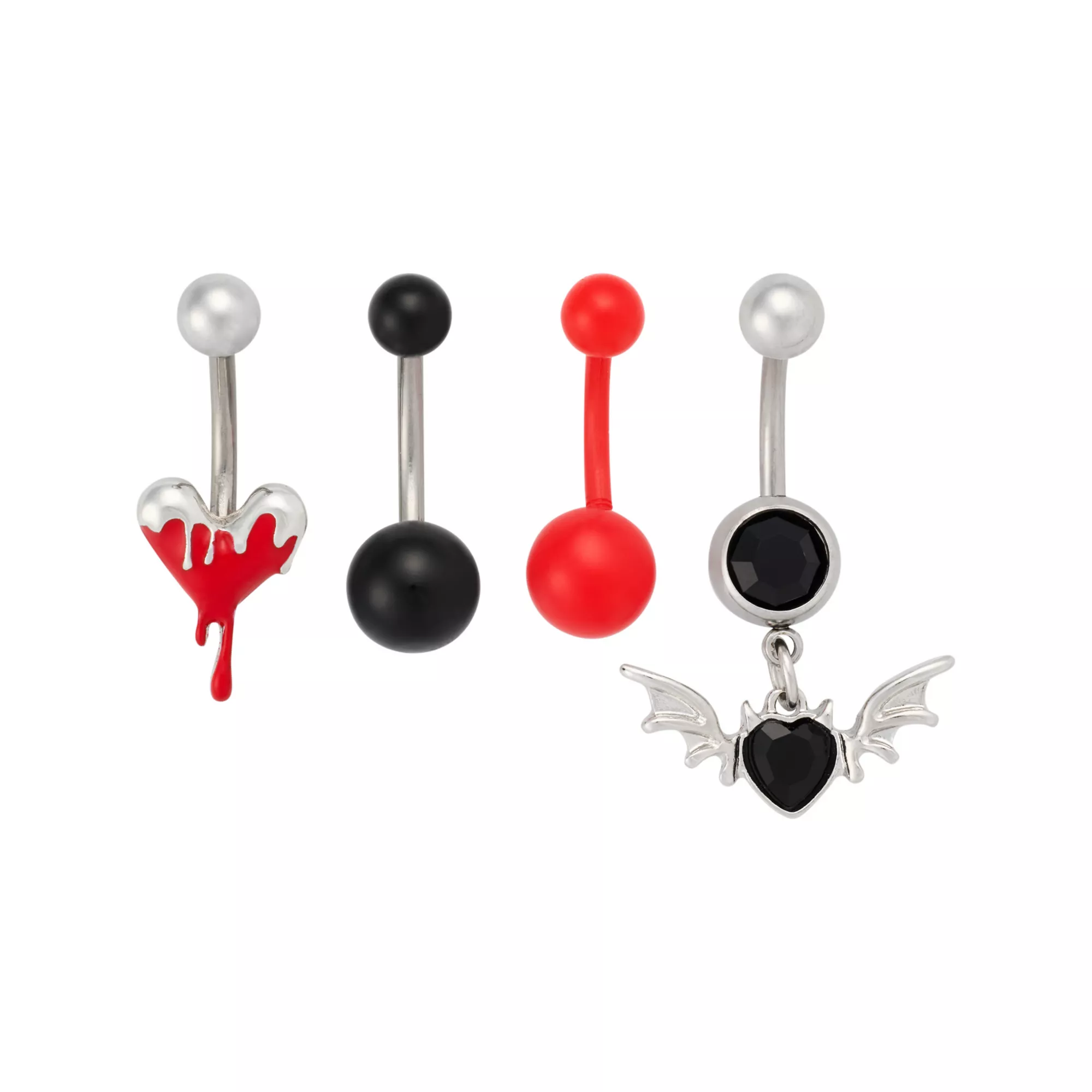Multi-Pack Titanium Bleeding Heart Belly Rings 4 Pack - 14 Gauge at Spencer's
