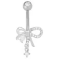 CZ Silver-Tone Titanium Gemstone Bow Dangle Belly Ring - 14 Gauge at Spencer's