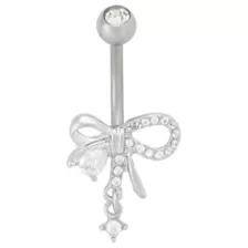 CZ Silver-Tone Titanium Gemstone Bow Dangle Belly Ring - 14 Gauge at Spencer's