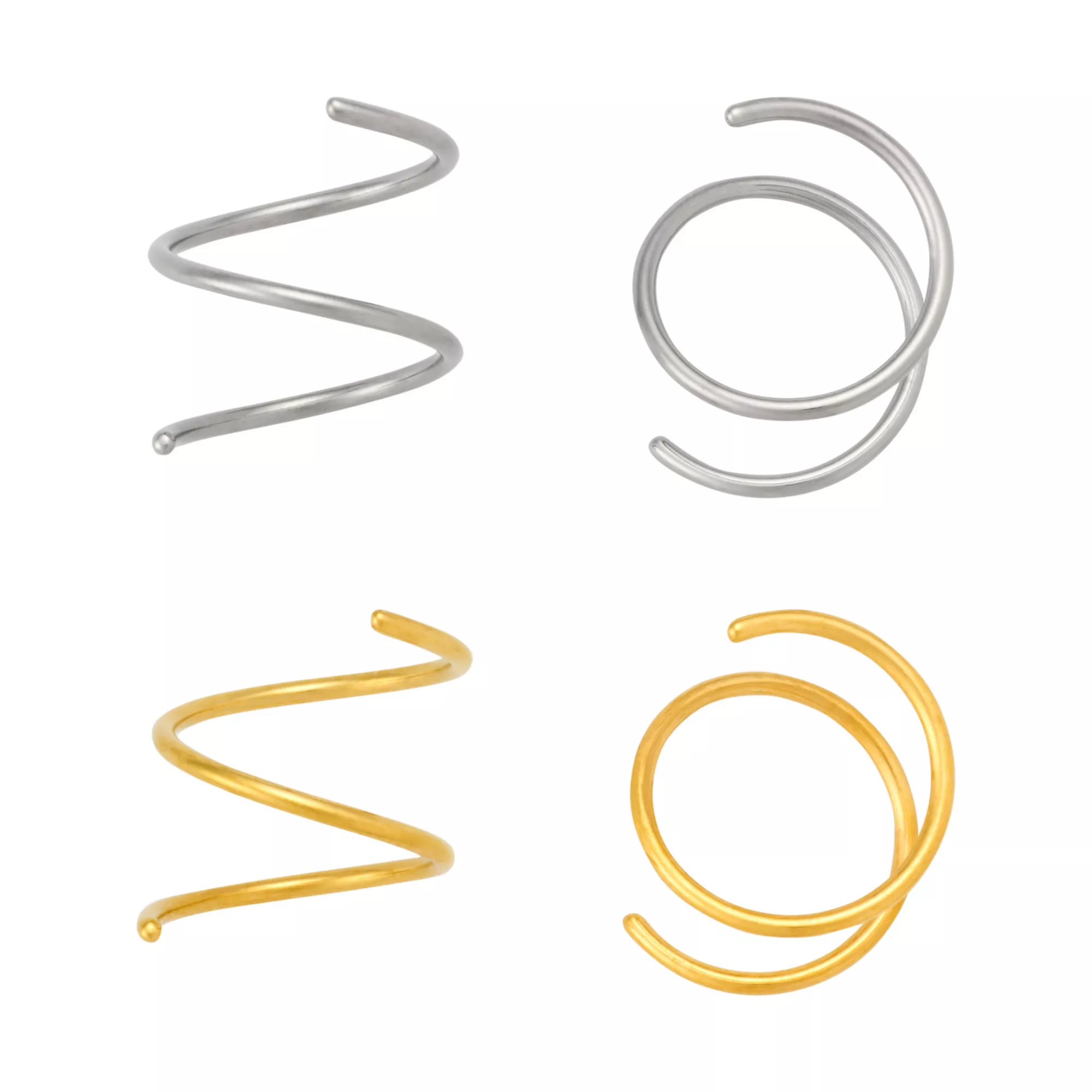 Multi-Pack Gold-Tone and Silver-Tone Titanium Spiral Nose Hoops 2 Pair - 20 Gauge at Spencer's