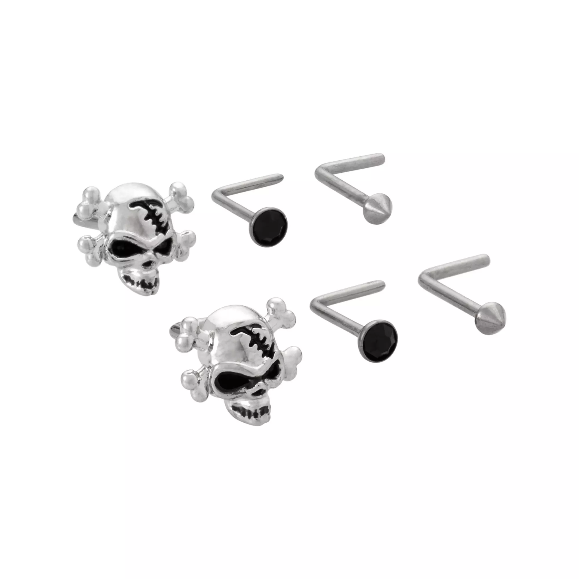 Multi-Pack Black Skull Spike Titanium L-Bend Nose Rings 6 Pack - 20 Gauge at Spencer's