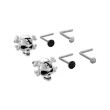 Multi-Pack Black Skull Spike Titanium L-Bend Nose Rings 6 Pack - 20 Gauge at Spencer's