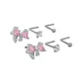 Multi-Pack Clear and Pink CZ Bow Heart Silver-Tone L-Bend Nose Pins 6 Pack - 20 Gauge at Spencer's