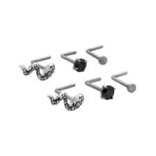 Multi-Pack Black CZ Snake Titanium L-Bend Nose Rings 6 Pack - 20 Gauge at Spencer's