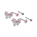 Multi-Pack Pink CZ Bow Heart Silver-Tone Nose Pins 6 Pack - 20 Gauge at Spencer's