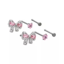 Multi-Pack Pink CZ Bow Heart Silver-Tone Nose Pins 6 Pack - 20 Gauge at Spencer's