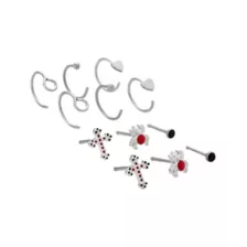 Multi-Pack Black Glass Cross and Spider Silver-Tone Titanium Nose Pins and Hoops 12 Pack - 20 Gauge at Spencer's