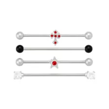 Multi-Pack Red and Clear CZ Cross Star Silver-Tone Titanium Industrial Barbells 4 Pack - 14 Gauge at Spencer's